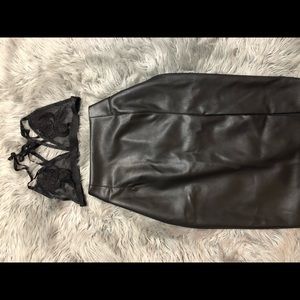 Black leather pencil skirt